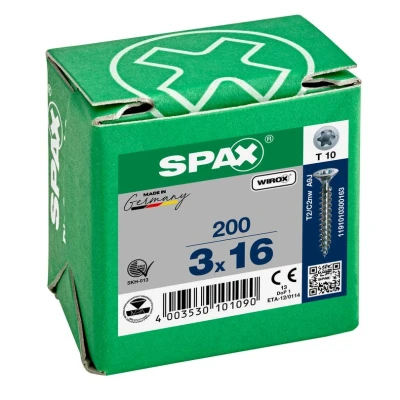 Afbeelding van Spax Spaanplaatschroef platverzonken kop verzinkt T Star T10 3.0x16mm (per 200 stuks)