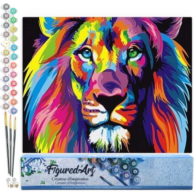 Afbeelding van Figured&#039;Art Schilderen op Nummer Volwassenen canvas Leeuw Pop art Handwerk acrylverf Kit DIY Compleet 40x50cm zonder frame