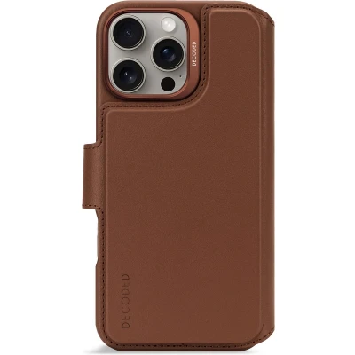 Afbeelding van DECODED Leren Detachable Wallet Case voor iPhone 16 Pro Max 2 in 1 Magnetisch Afneembaar Hoesje met Pasjeshouder Premium ECCO Leer Geschikt MagSafe Bruin