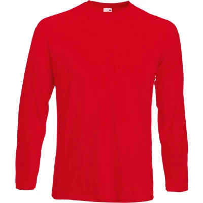 Afbeelding van Fruit Of The Loom Heren Valuegewicht T shirt met ronde hals en lange mouwen (Rood)