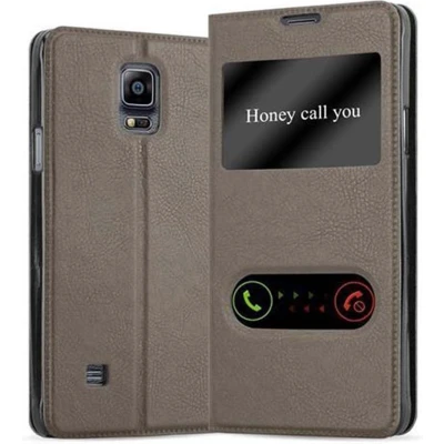Afbeelding van Cadorabo Hoesje geschikt voor Samsung Galaxy NOTE 4 in STEEN BRUIN Beschermhoes met magnetische sluiting, standfunctie en 2 kijkvensters Book Case Cover Etui