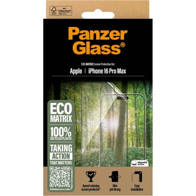 Afbeelding van PanzerGlass Screenprotector Geschikt voor iPhone 16 Pro Max Matrix Recycled Ultra Wide Fit Anti Bacterial incl. applicator