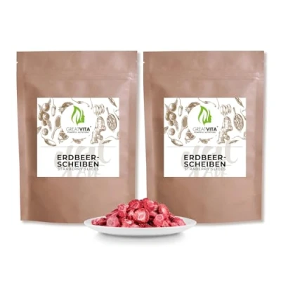 Afbeelding van GreatVita Gedroogde aardbeien, 500 g, gevriesdroogde aardbeienschijven, premium kwaliteit, zonder toegevoegde suiker, 100% volle vruchten