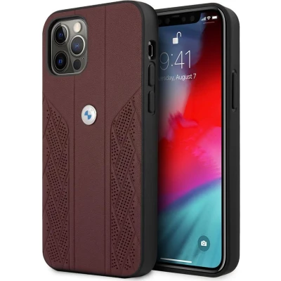 Afbeelding van Backcase hoesje BMW Effen Rood Leer geschikt voor iPhone 12/12 Pro