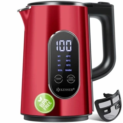 Afbeelding van KESSER® waterkoker van roestvrij staal, 1,7 liter, led display, 4 temperatuurinstellingen 40 C tot 100 C, warmhoudend 30 minuten, 2200 W, BPA vrij, filter