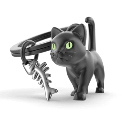 Afbeelding van METALMORPHOSE Sleutelhanger, zwarte kat, lichtgevende ogen, cadeau voor kinderen, heren en dames, zwart, eenheidsmaat, zwart.