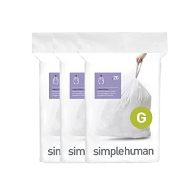 Image de simplehuman CW0257 code G Lot de 3 sacs poubelle en plastique blanc (3 paquets 20, 60 au total)