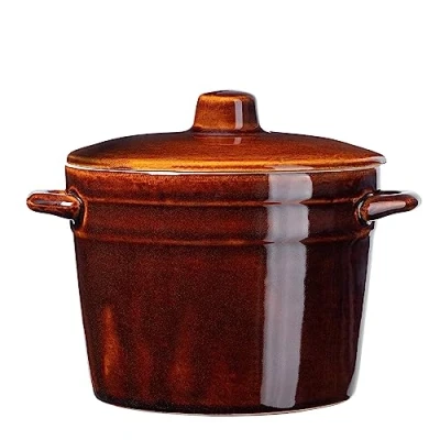 Afbeelding van KADAX Steenpan van aardewerk, keramische pan met handgrepen aan de zijkant en deksel, vaatwasmachinebestendig, gistingspot, handgemaakt, voor komkommers (0,5 l)