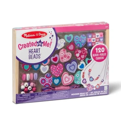 Afbeelding van Melissa &amp; Doug Created by Me! Heart Beads Wooden Bead Kit, 120+ and 5 Cords for Jewelry Making