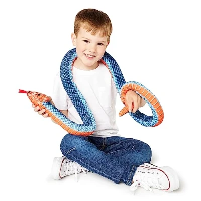 Afbeelding van Zappi Co Zacht en Knuffelig Pluche Slang Speelgoed voor Kinderen Onderdeel van de Savanne Dierencollectie: Realistisch Levendig (180 cm Lengte) (Blauwe Koraal Slang)