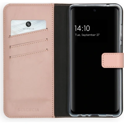 Afbeelding van Selencia Hoesje Geschikt voor Samsung Galaxy A72 Met Pasjeshouder Echt Lederen Bookcase Roze