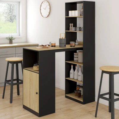 Image de Table de bar LUNG avec rangements et placard 2 personnes noir bois IDMarket