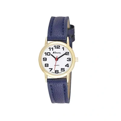 Afbeelding van Ravel uniseks gemakkelijk te lezen horloge met grote getallen Donkerblauw/goudkleurige/witte wijzerplaat