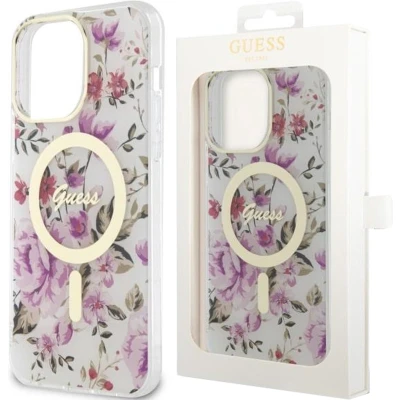 Afbeelding van Guess Flower Back Case (MagSafe Compatible) Geschikt voor Apple iPhone 14 Pro (6.1&quot;) Clear