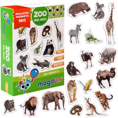 Afbeelding van magdum magneten voor kinderen, foto&#039;s van dierentuindieren, echte grote koelkastmagneten peuters, speelgoed kinderen tot 3 jaar, educatief spelletjes, set magnetische dieren baby&#039;s
