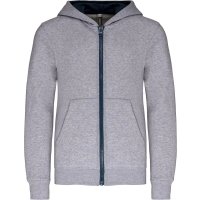 Afbeelding van Kariban Kindersweater met rits en capuchon K486 Oxford Grey / Navy