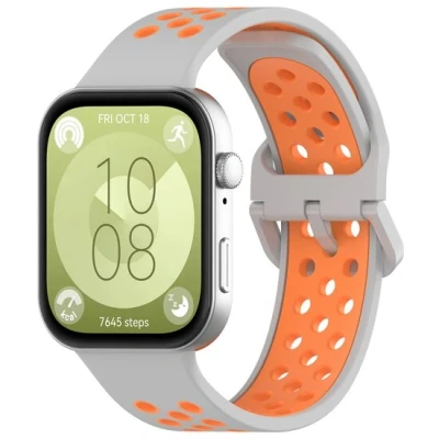 Afbeelding van Tweekleurige siliconen band Grijs met oranje Huawei Fit 3