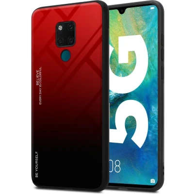 Afbeelding van Cadorabo Hoesje geschikt voor Huawei MATE 20 in ROOD ZWART Tweekleurige beschermhoes van TPU silicone Case Cover en achterzijde gehard glas