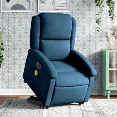 Image de vidaXL Fauteuil inclinable de massage électrique bleu velours3204343