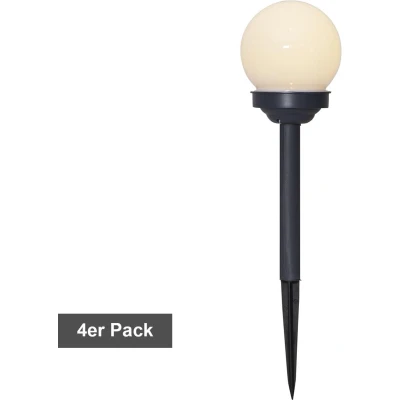 Afbeelding van Star Trading zonnepaaltjeset bol, 4 stuks, wit, LED, schemersensor, warm buiten, 27 cm