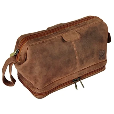 Afbeelding van RUSTIC TOWN Toilettas voor heren, leer, scheertas, reistas, toilettas, make uptas dames, Bruin,