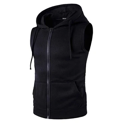 Afbeelding van APAELEA Sweatvest voor heren, bovenstukken met capuchon, mouwloos, fleecevoering ritssluiting, zwart.