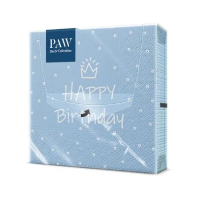 Afbeelding van PAW Papieren servetten, 3 laags (33 x 33 cm), 20 stuks, perfect voor feesten, verjaardagen, vieringen, ideale tafeldecoratie verjaardagsfeesten, speciale dag, lichtblauw