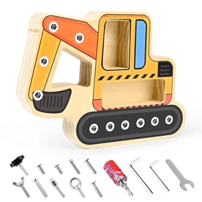 Afbeelding van Victse Montessori Speelgoed vanaf 3, 4, 5 jaar, graafmachine, 3 houten schroefplank, kinderspeelgoed, motorisch speelgoed, educatieve spellen, cadeau voor meisjes en jongens