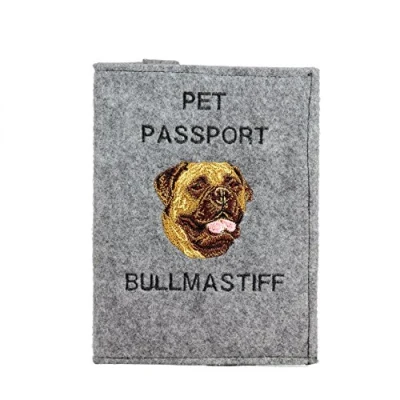 Afbeelding van Art Dog Passport Cover Handgemaakte vilten hoes met geborduurd patroon Veterinaire reispaspoorthouder voor honden 17 x 12,5 cm, Bullmastiff