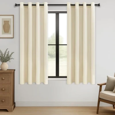 Afbeelding van MRTREES Verduisteringsgordijn, thermogordijn, 140 x 145 cm, beige, hittebescherming, voor woonkamer, kinderkamer, raam, geluidsarm, keuken, slaapkamer, meisjes, 2 stuks