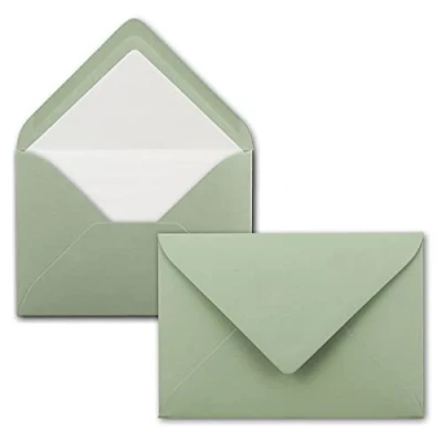 Afbeelding van 50 x eucalyptus enveloppen (groen) DIN C6 gevoerd met wit zijdepapier, 100 g/m² 11,4 16,2 cm natte plakrand