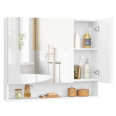 Afbeelding van VASAGLE Badkamerkast met spiegeldeuren, opbergkast, spiegelwandkast, open vak, verstelbare planken, 16,5 x 90 75 cm, wolkenwit BBK130W01