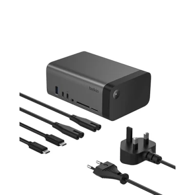 Afbeelding van Belkin GaN USB C 11 in 1 Dock Pro Hub (150 W, multiport dockingstation met poort, A, Ethernet, SD, Micro 3,5 mm, HDMI 4K, voor drievoudige weergave, compatibel MacBook enz.)