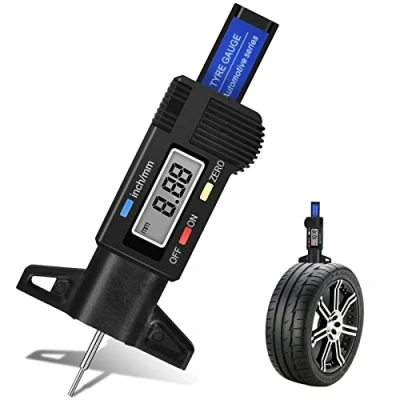 Afbeelding van Colexy Digitale bandendieptemeter lagerbandmeter met lcd display, draagbaar, slijtagediepte, teller, 0 25 mm, voor auto&#039;s, bestelwagens, vrachtwagens en motorfietsen, zwart