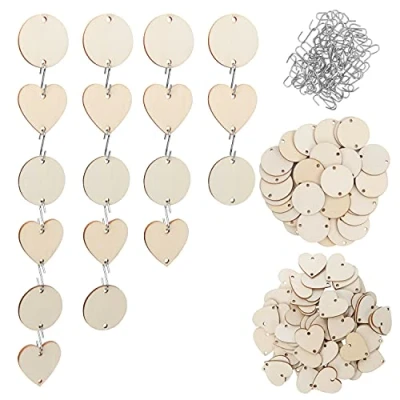 Afbeelding van Belle Vous Onbewerkt Houten Hart &amp; Ronde Snedes met S Haken (240 Pak) Voorgeboorde Natuurlijk Stamstukken DIY Kunst, Verjaardag, Werkbord, Labels, Kerst Ornamenten Huwelijk Decoraties