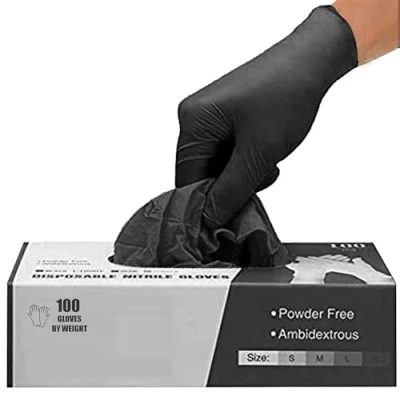 Afbeelding van 100 stuks zwarte nitril wegwerphandschoenen, latexvrij, poedervrij, sterk en perforatiebestendig, medische handschoenen, voedselbehandeling, kappershandschoenen voor tatoeages (maat S)