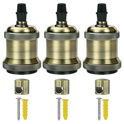 Afbeelding van ZOHAR Set van 3 vintage E27 lampfittingen met wand en plafondpinnen aluminium Industriële retro lamphouder Vrouwelijke adapter voor Edison lamp schroeven DIY