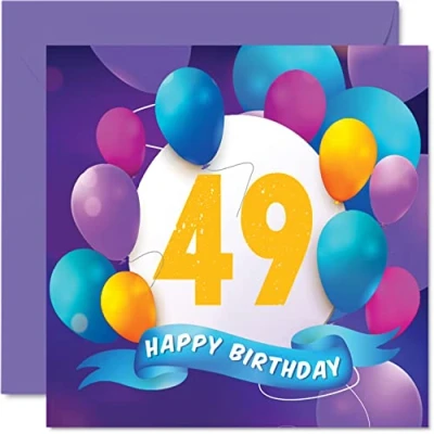 Afbeelding van verjaardagskaart voor de 49e verjaardag mannen en vrouwen ballonnen party verjaardag, broer, zus, mama, papa, tante, oom, beste vriend, neef, 145 mm x