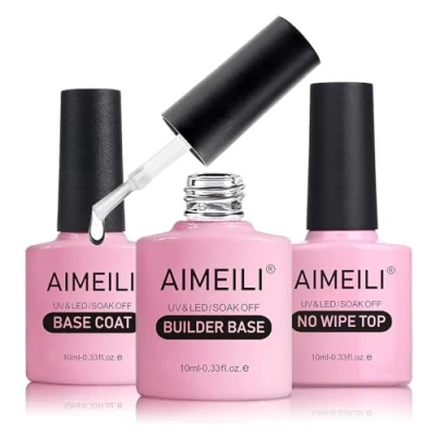 Afbeelding van AIMEILI 10 ml Clear Builder gel Base and Top Coat Set, 3 stuks No Wipe Nagellak met voor Nagels, Verhelderende in fles