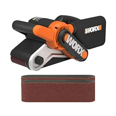 Afbeelding van WORX Elektrische bandschuurmachine 950W Variabele snelheid Groot schuuroppervlak Geleverd Met 2 schuurpapier korrel 80 adapter voor stofafzuiging WX661.1
