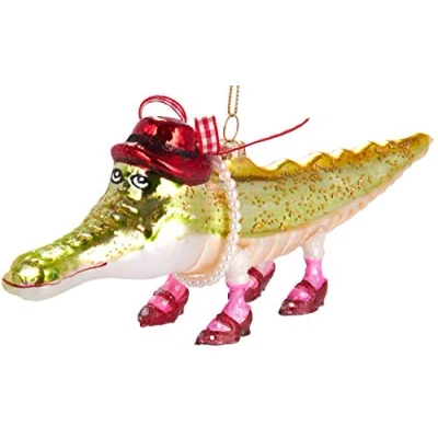 Afbeelding van BRUBAKER Grappige Krokodil met Hoed en Schoenen Handbeschilderde Kerstbal van Glas Handgeblazen Kerstboomversieringen Figuren Deco Hangers Boombal 20 cm