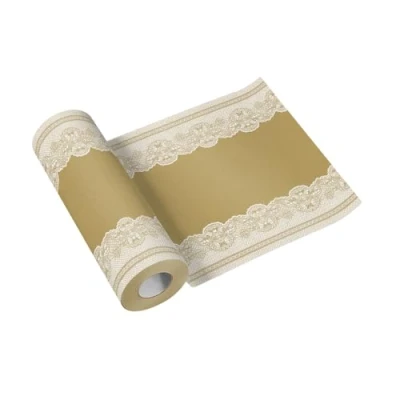 Afbeelding van PAW tafelloper Airlaid (40 x 2400 cm) I elke 120 cm geperforeerd tafeldecoratie verjaardag wegwerp ideaal voor doop, bruiloft, Royal Lace (goud)