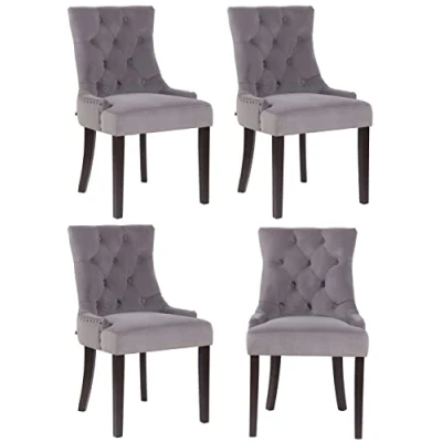 Afbeelding van CLP Aberdeen Set van 4 eetkamerstoelen Zonder armleuning Hout Fluweel grijs antiek