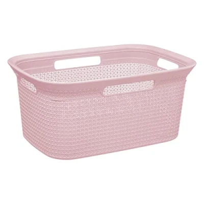 Afbeelding van Wasmand van rotan gevlochten lichtroze kunststof 45 liter 59 x 41 27 cm