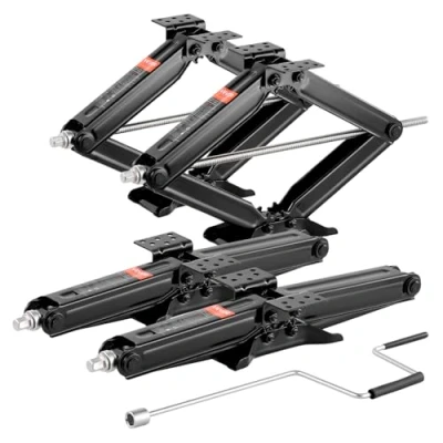Afbeelding van VEVOR Lot de 4 crics ciseaux nivellement pour véhicule récréatif 082,3 kg, stabilisateurs robustes avec manivelle, douille et niveaux à bulle, ne se plie pas