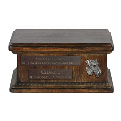 Afbeelding van Houten urn hond voor Airedale en Bingley Terrier gepersonaliseerd met gravure