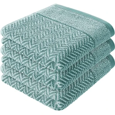 Afbeelding van herzbach home Set van 3 handdoeken 100% katoen met patroon (oceaangroen/wit, 50 x 100 cm)