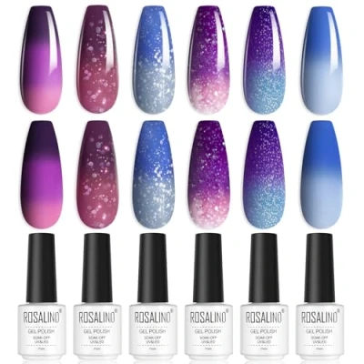Afbeelding van ROSALIND semi permanente nagellak, uv gel, permanent, 6 kleuren, roze, paars, blauw, kameleon, glitter, soak off, UV/LED, manicure