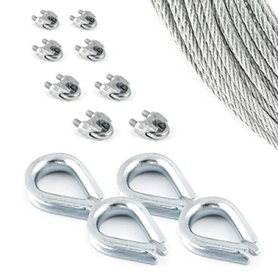 Afbeelding van DQ PP Stalen kabel 8 mm 6 x 19 10 meter staal verzinkt 4 kabelschoenen stuks kabelklemmen tangen draadkabel voor touw bosbouw