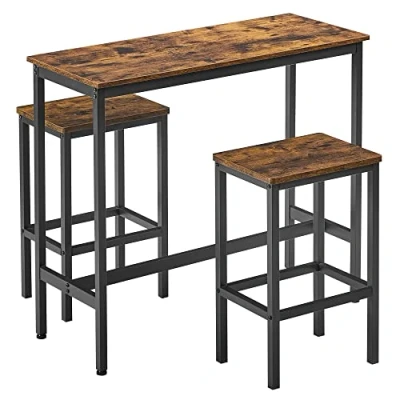 Afbeelding van VASAGLE Eettafelset, bartafel en krukken, met barkrukken, 2, industrieel stalen frame, rustiek bruin zwart LBT218B01